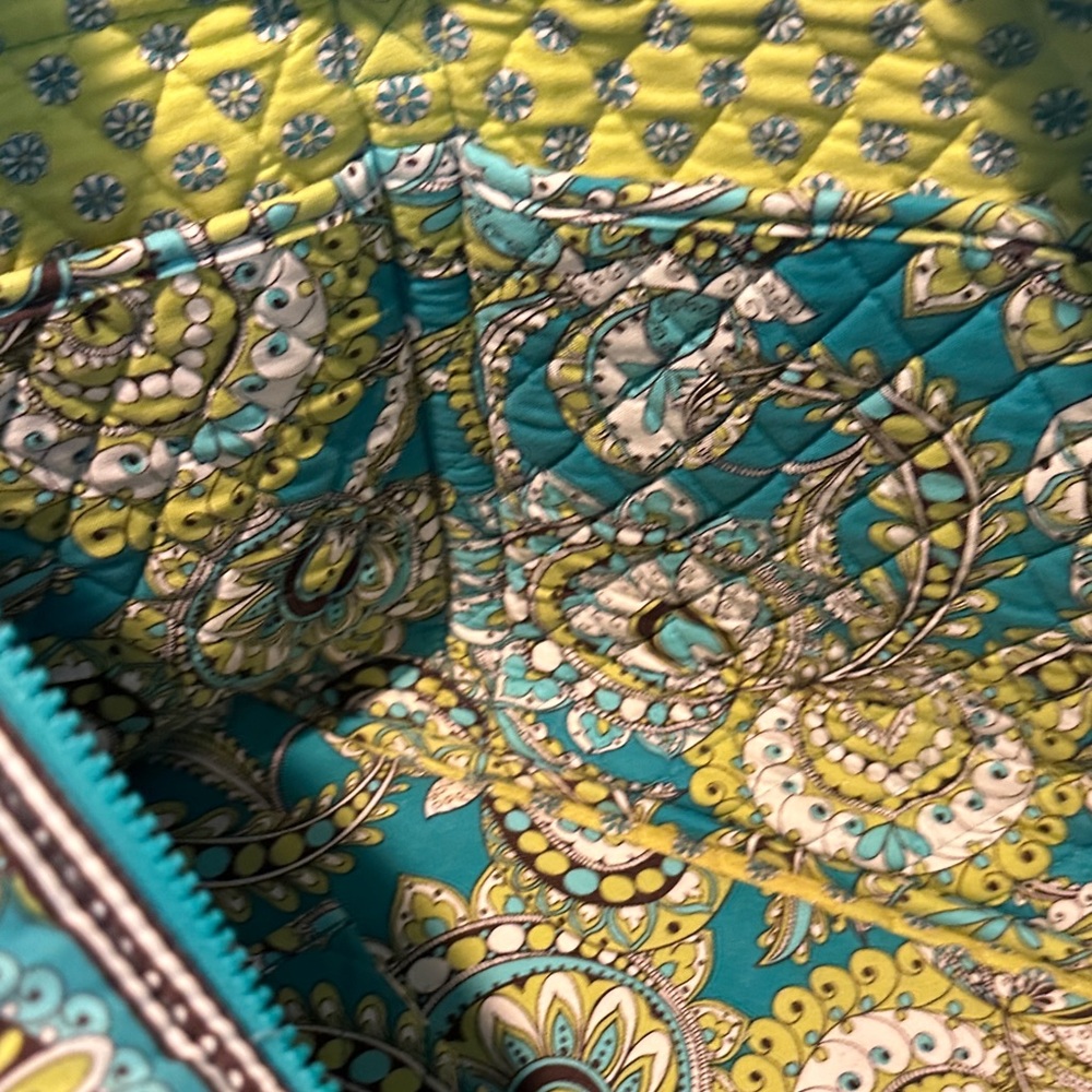 Vera Bradley Weekender Tote EUC Turquoise & Lime Paisley Extra Large Lots Pocket - Picture 5 of 11